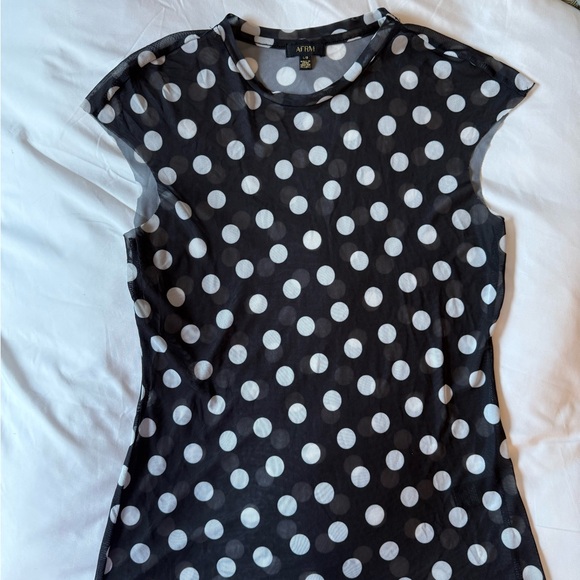 AFRM Black and White Polka Dot Short Sleeve Top - Picture 1 of 2